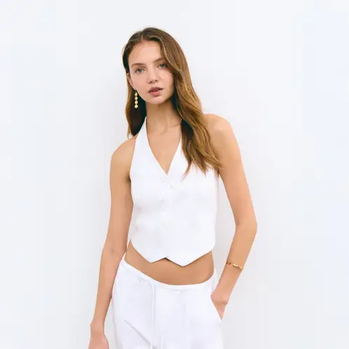 BROWNIE - Vest 100% Lino Halter Mujer