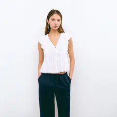 BROWNIE - Blusa Volantes Con Lino Mujer