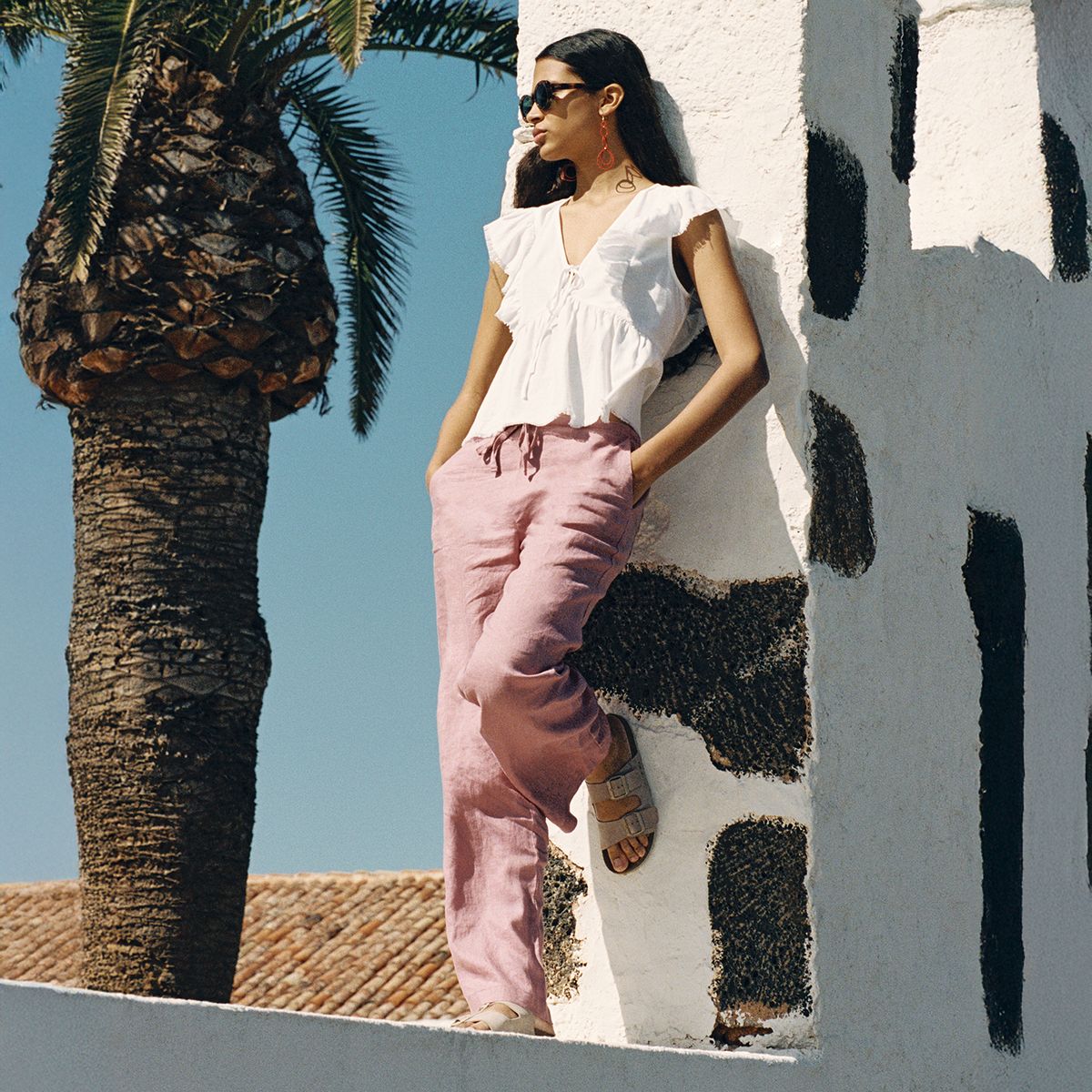 BROWNIE - Blusa Volantes Con Lino Mujer Brownie