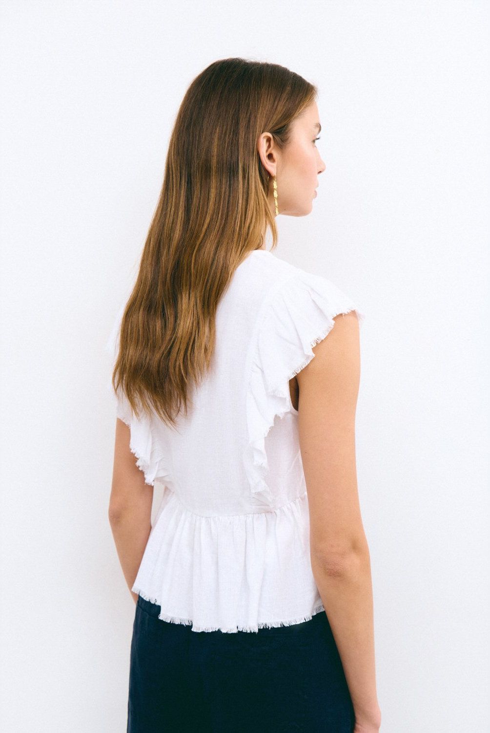 BROWNIE - Blusa Volantes Con Lino Mujer Brownie