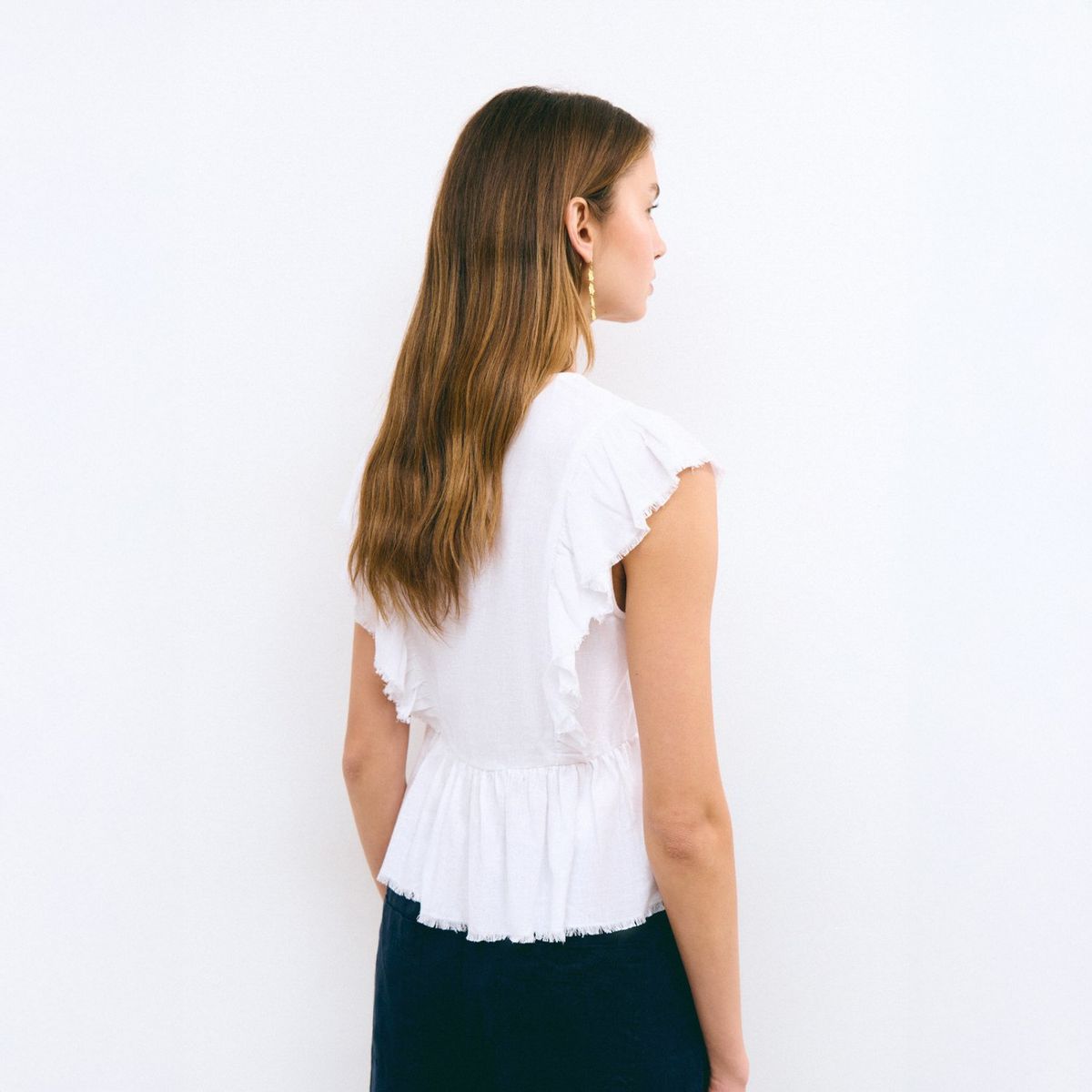 BROWNIE - Blusa Volantes Con Lino Mujer Brownie