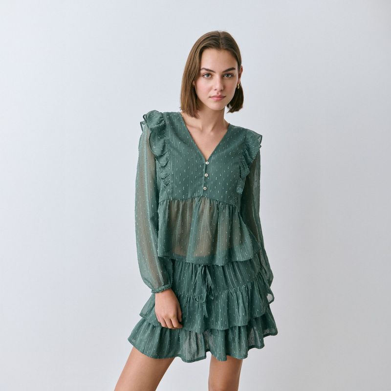 BROWNIE - Blusa Manga Larga Volantes Mujer Brownie