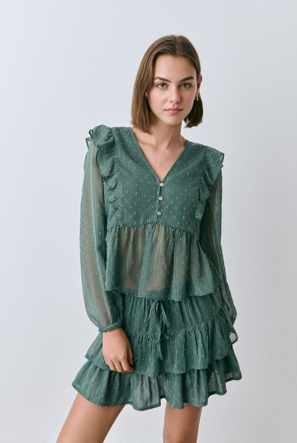 BROWNIE - Blusa Manga Larga Volantes Mujer Brownie