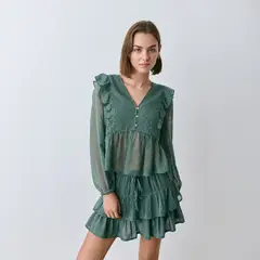 BROWNIE - Blusa Manga Larga Volantes Mujer