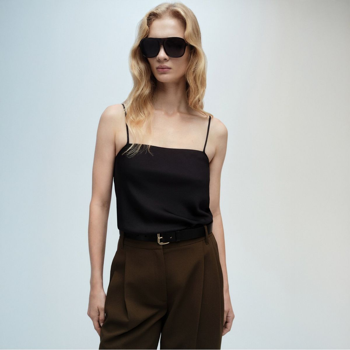 MANGO - Top Satinado Tirantes Finos Mujer Mango