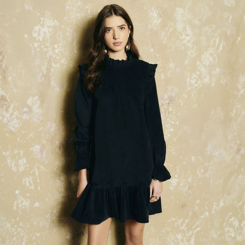 BAYMO - Vestido Corto Manga Larga Algodón Mujer Baymo