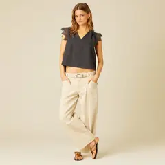 NICOLI - Pantalón Costuras Arena Mujer