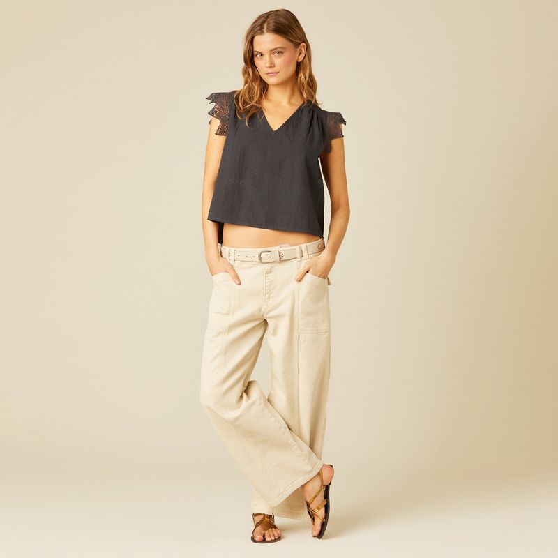 NICOLI - Pantalón Costuras Arena Mujer Nicoli