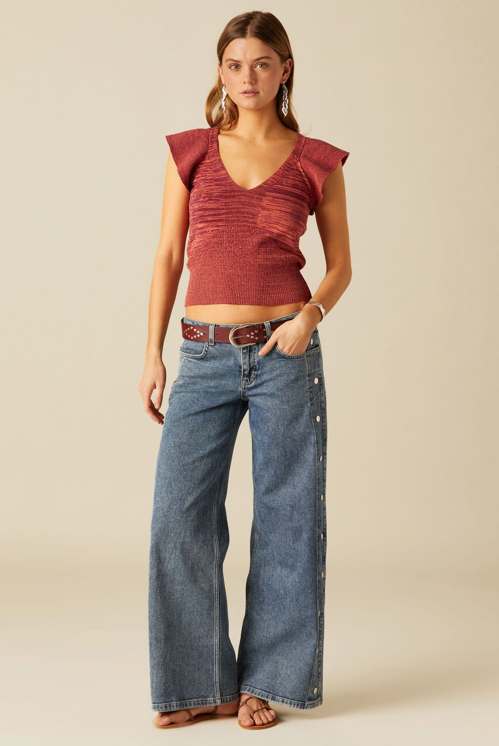 NICOLI - Jeans Azul Botones Laterales Mujer Nicoli