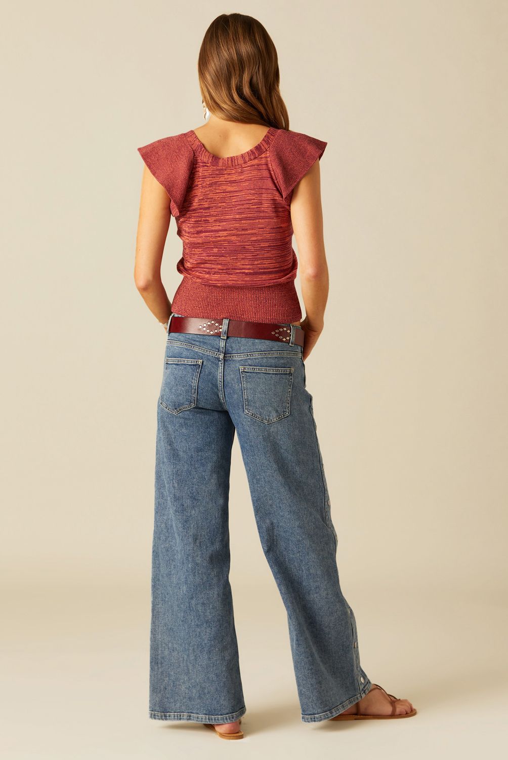 NICOLI - Jeans Azul Botones Laterales Mujer Nicoli