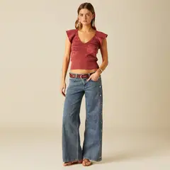 NICOLI - Jeans Azul Botones Laterales Mujer