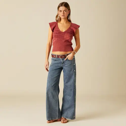 NICOLI - Jeans Azul Botones Laterales Mujer