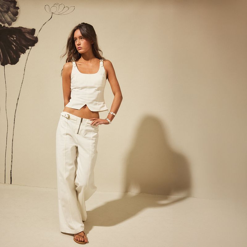 NICOLI - Pantalón Hebilla Blanco Mujer Nicoli