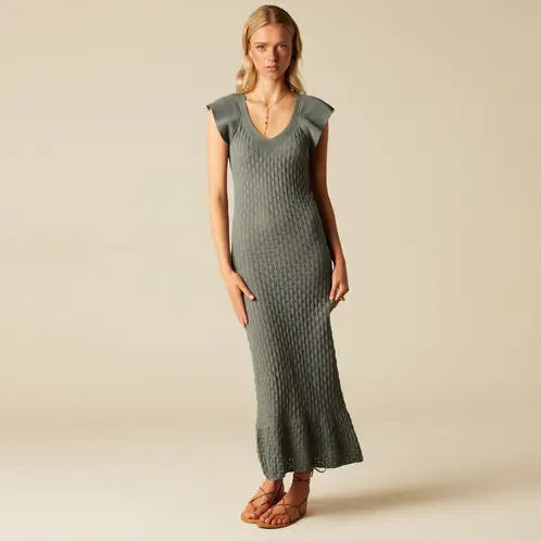 NICOLI - Vestido Manga Volante Gris Mujer
