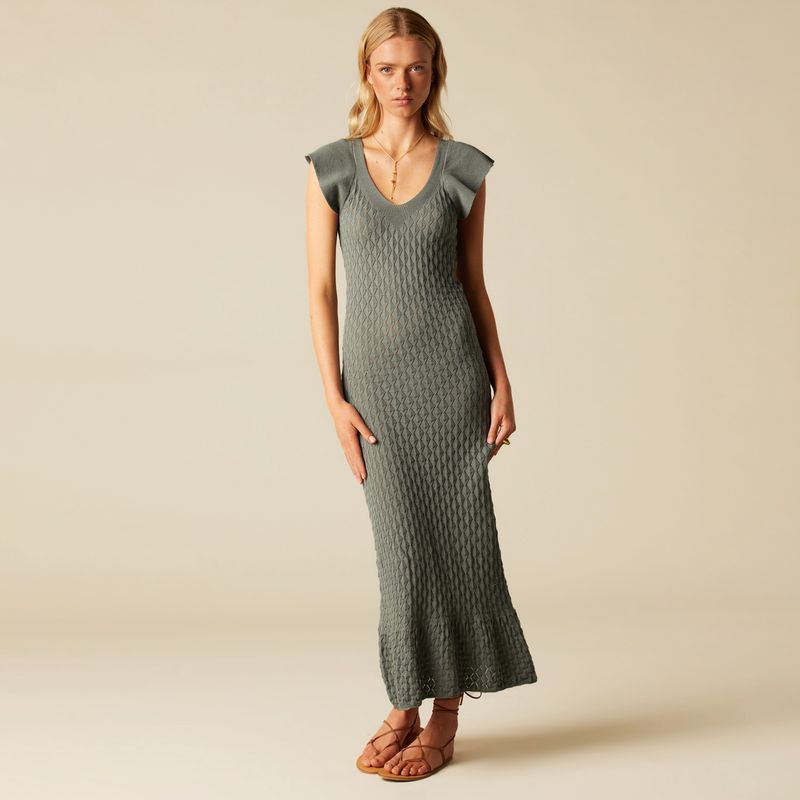 NICOLI - Vestido Manga Volante Gris Mujer Nicoli