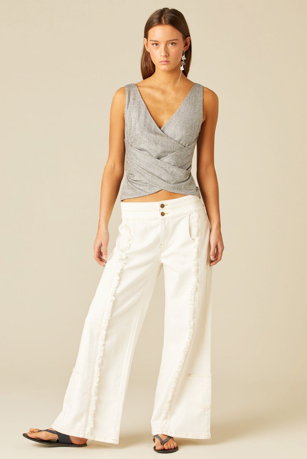 NICOLI - Jeans Doble Cinturilla Blanco Mujer Nicoli