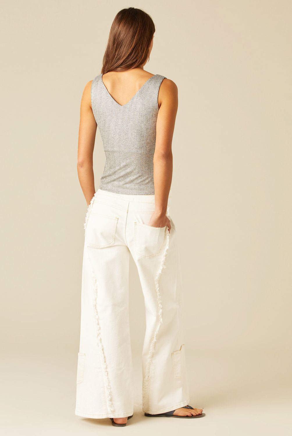 NICOLI - Jeans Doble Cinturilla Blanco Mujer Nicoli
