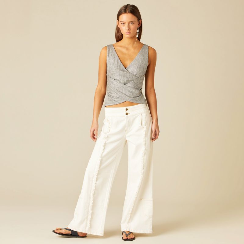 NICOLI - Jeans Doble Cinturilla Blanco Mujer Nicoli