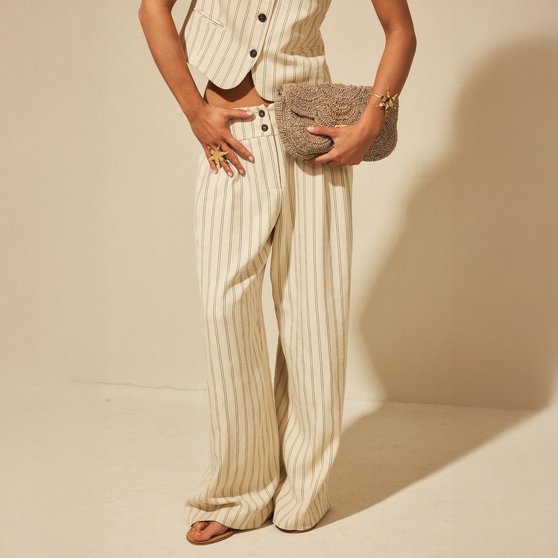 NICOLI - Pantalón Crudo Raya Mujer Nicoli