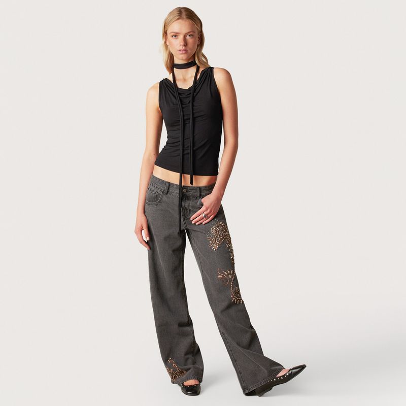 NICOLI - Jeans Gris Bordados Mujer Nicoli