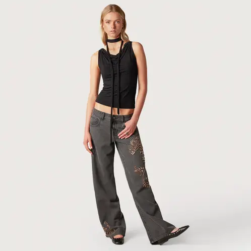 NICOLI - Jeans Gris Bordados Mujer