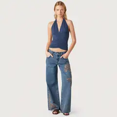 NICOLI - Jeans Azul Bordados Mujer