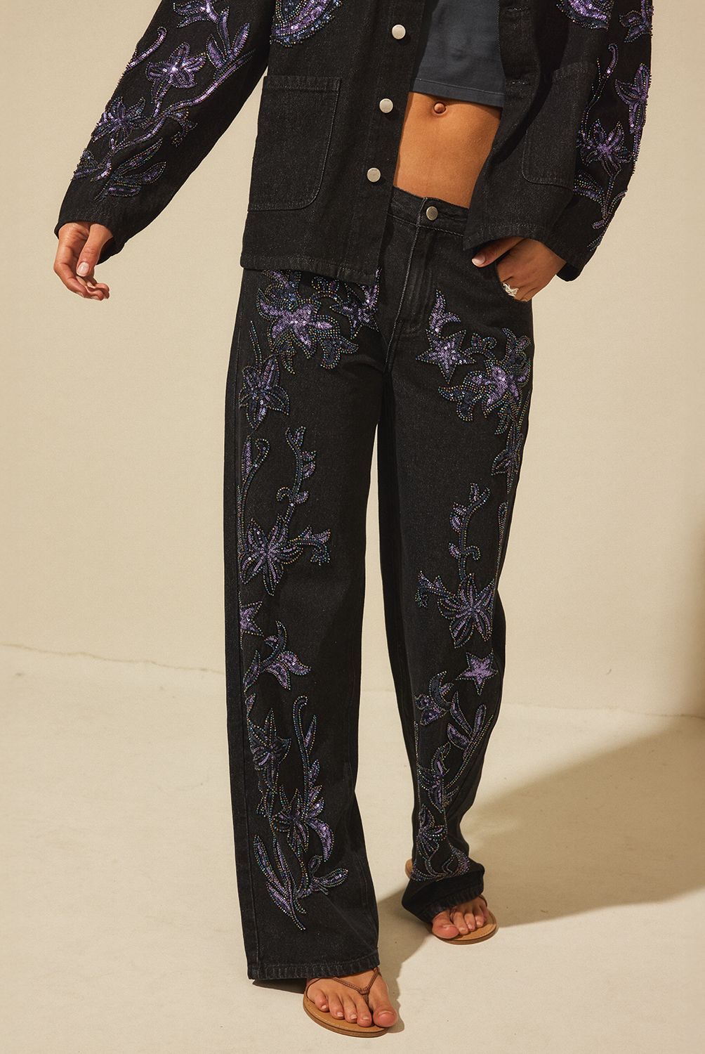NICOLI - Jeans Denim Lentejuelas Mujer Nicoli