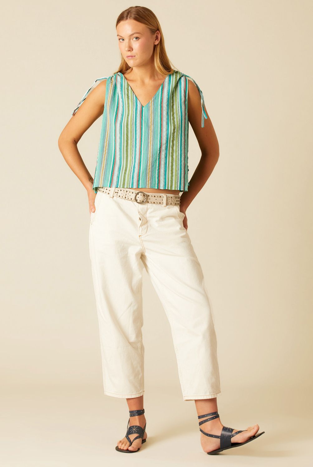 NICOLI - Jeans Pespunte Curva Blanco Mujer Nicoli