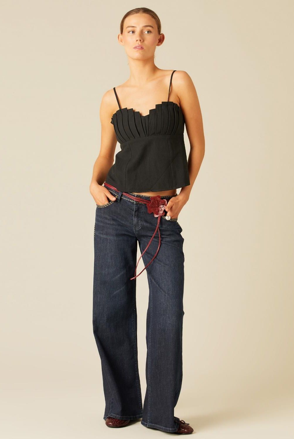 NICOLI - Jeans Pespuntes Cinturilla Azul Mujer Nicoli