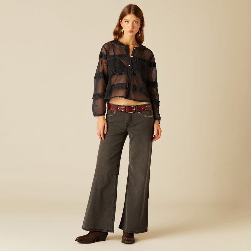 NICOLI - Jeans Pespuntes Cinturilla Gris Mujer Nicoli