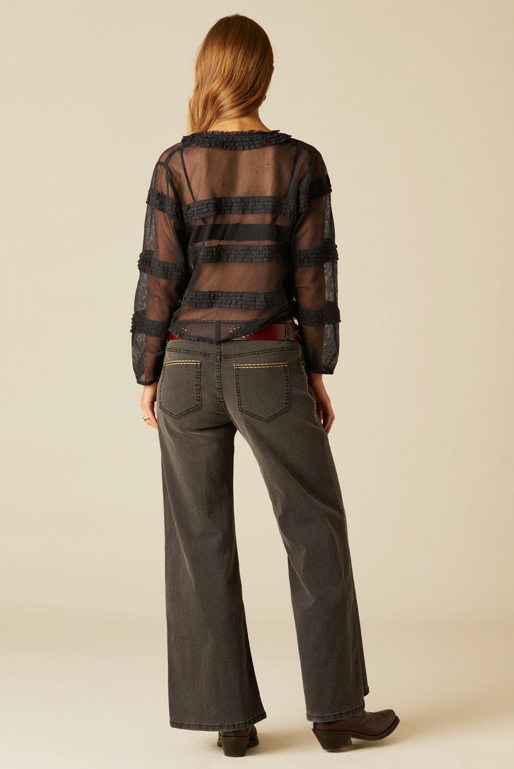 NICOLI - Jeans Pespuntes Cinturilla Gris Mujer Nicoli
