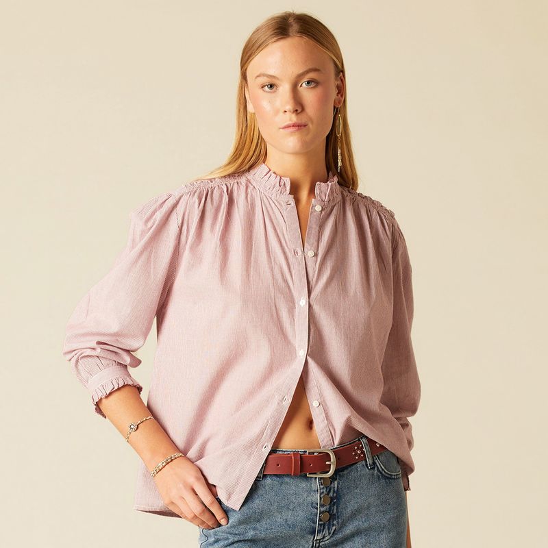 NICOLI - Blusa Mil Rayas Morado Mujer Nicoli