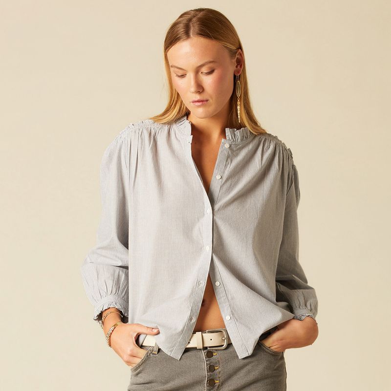 NICOLI - Blusa Mil Rayas Azul  Mujer Nicoli