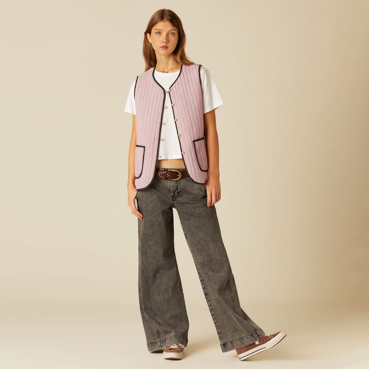 NICOLI - Chaqueta Sin Mangas Rayas Morado Mujer Nicoli