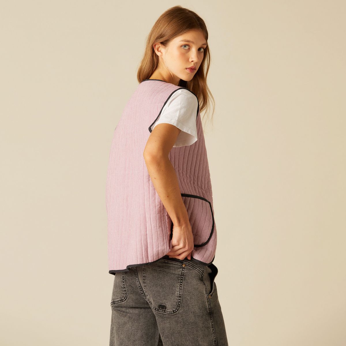 NICOLI - Chaqueta Sin Mangas Rayas Morado Mujer Nicoli