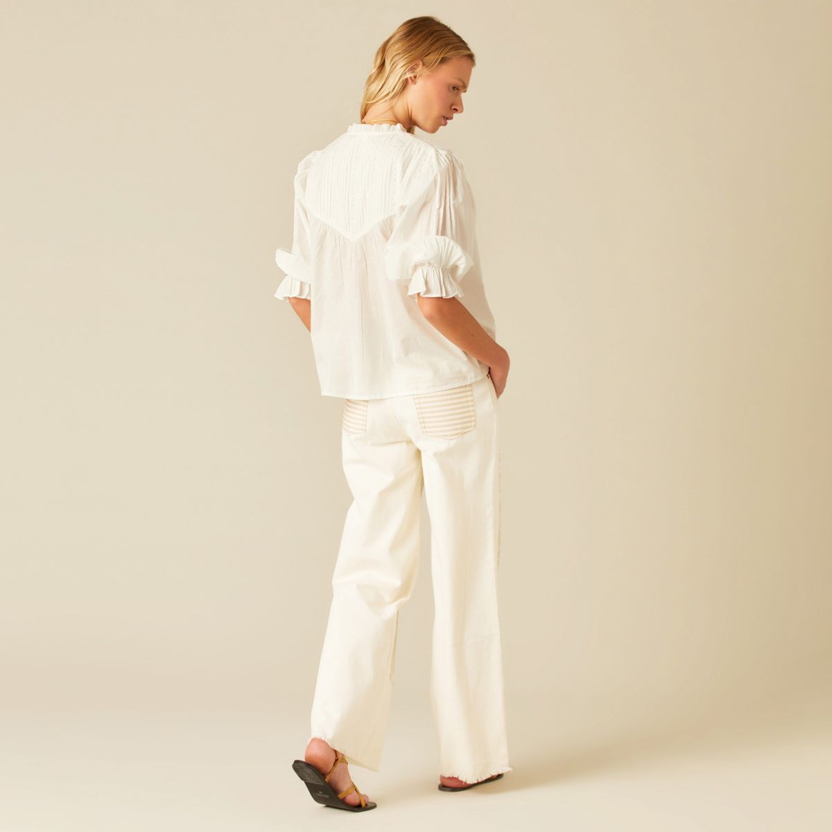 NICOLI - Blusa Romántica Blanca Mujer Nicoli