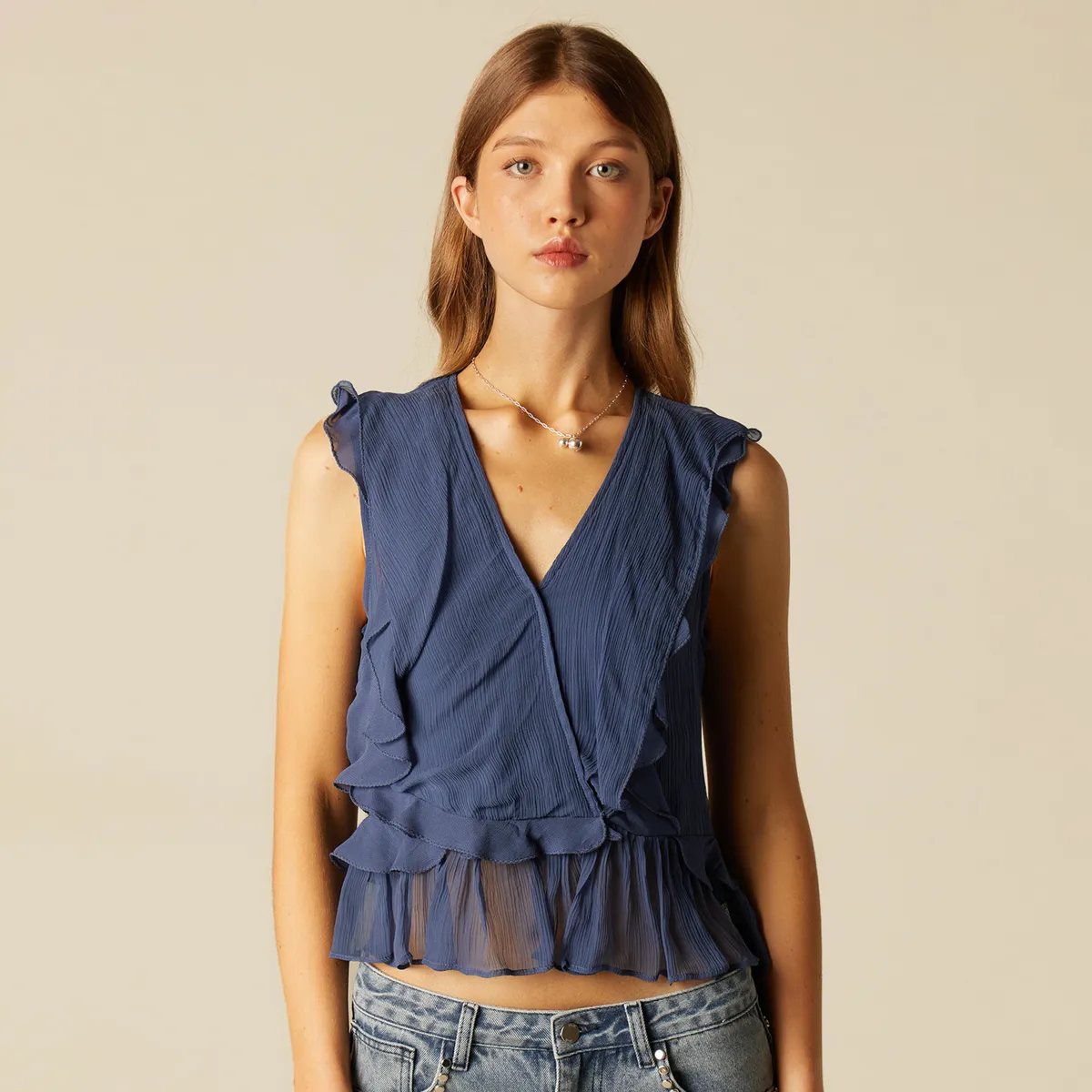 NICOLI - Top Capas Azul Mujer Nicoli
