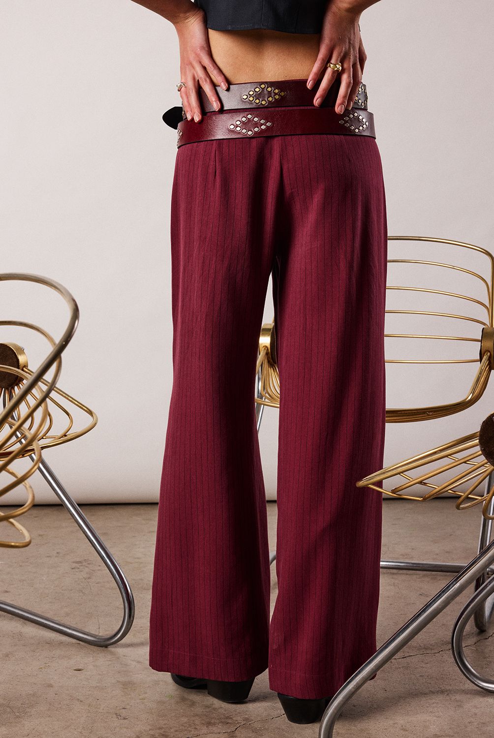 NICOLI - Pantalón Cinturilla Ancha Morado Rayas Mujer Nicoli
