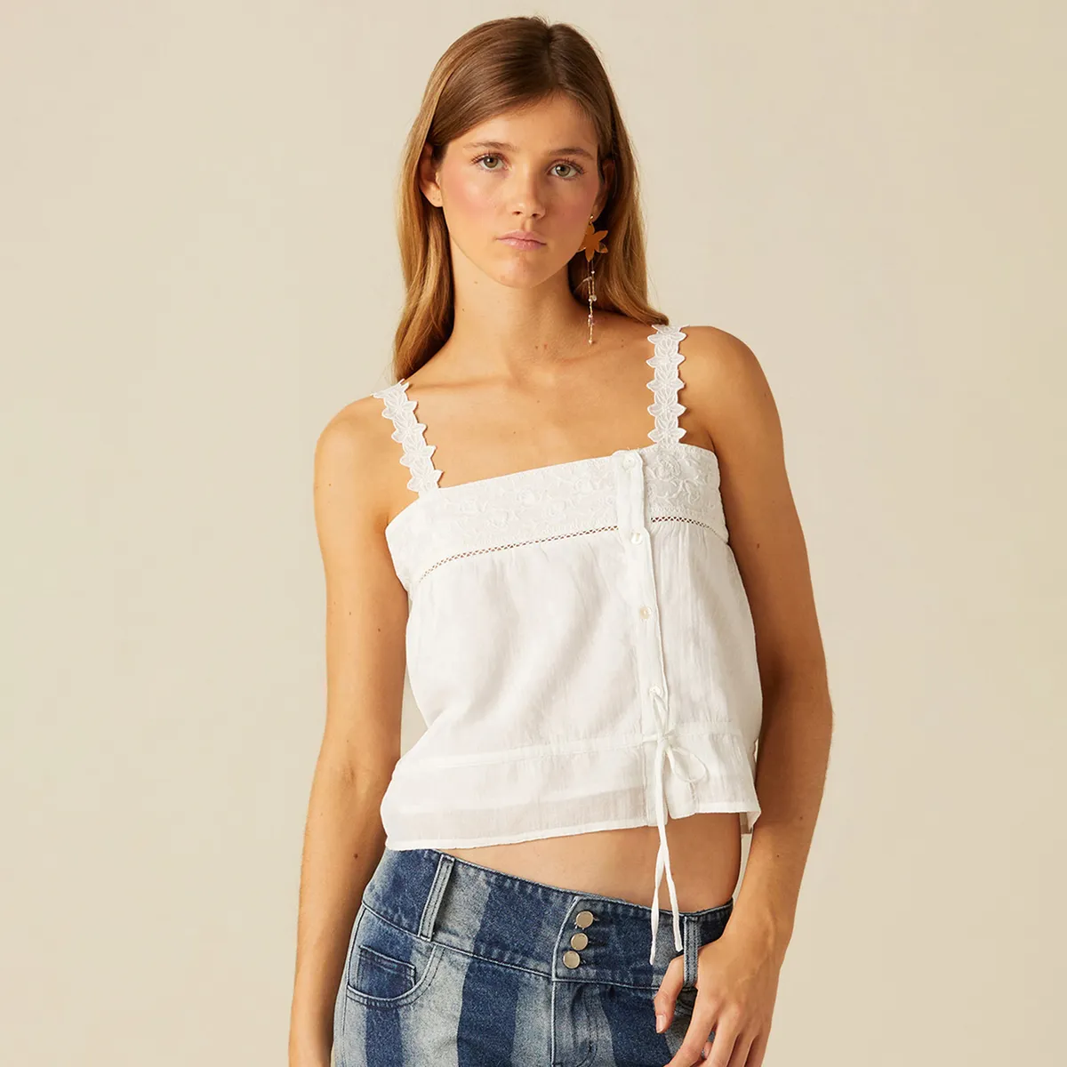 NICOLI - Top Tirante Flor Blanco  Mujer Nicoli