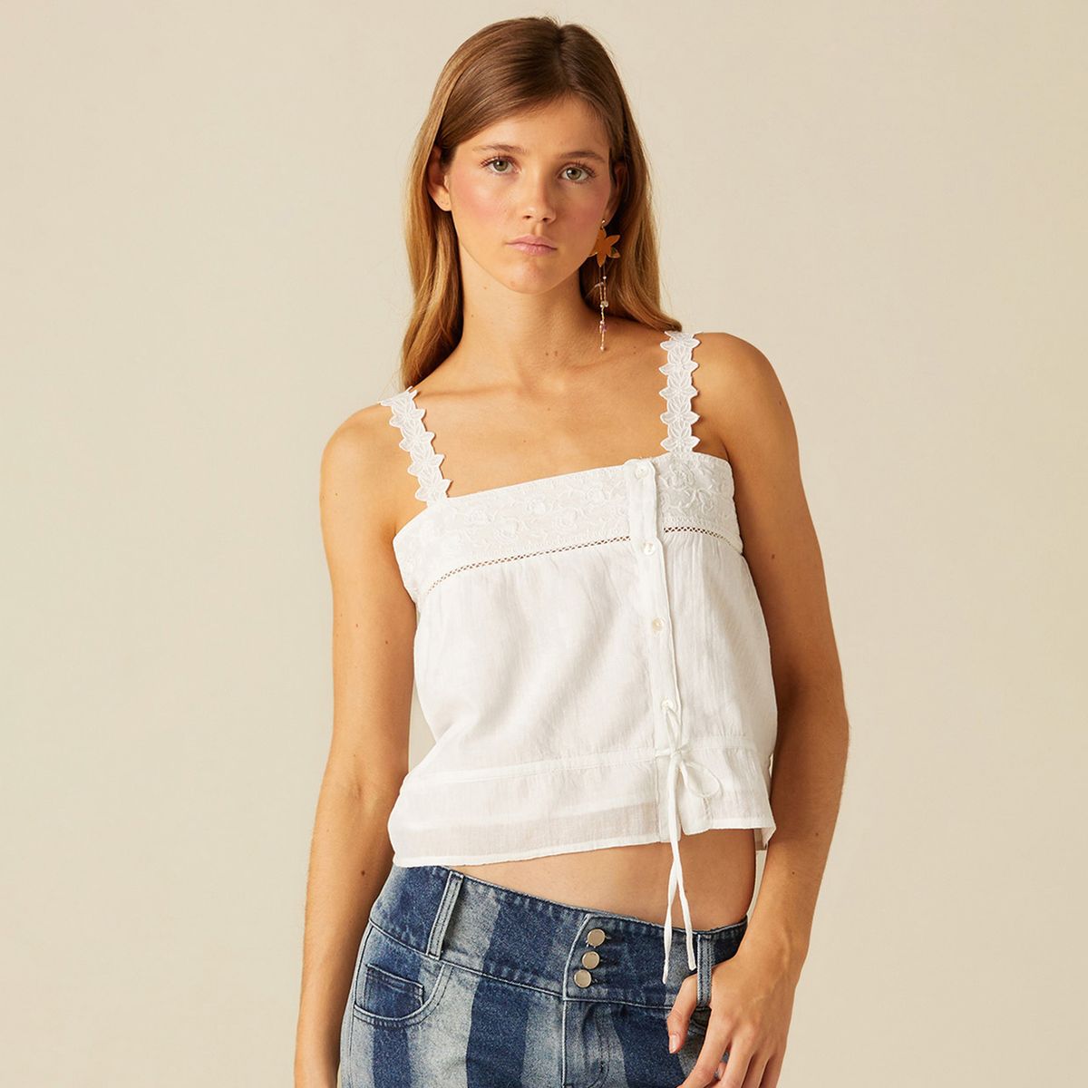 NICOLI - Top Tirante Flor Blanco  Mujer Nicoli