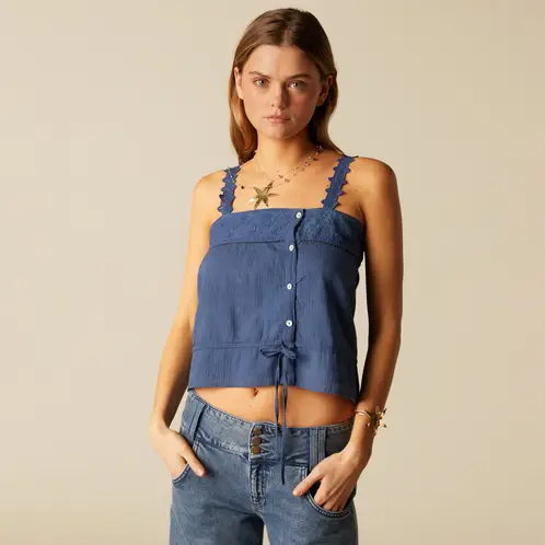 NICOLI - Top Tirante Flor Azul Mujer