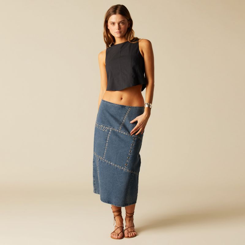 NICOLI - Falda Denim Midi Tachas Mujer Nicoli