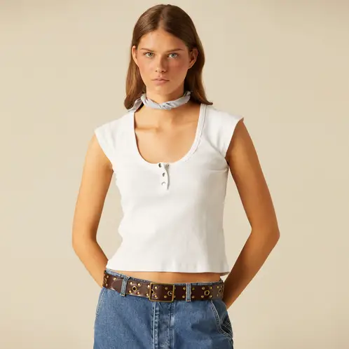 NICOLI - Polera Snap Blanca Mujer