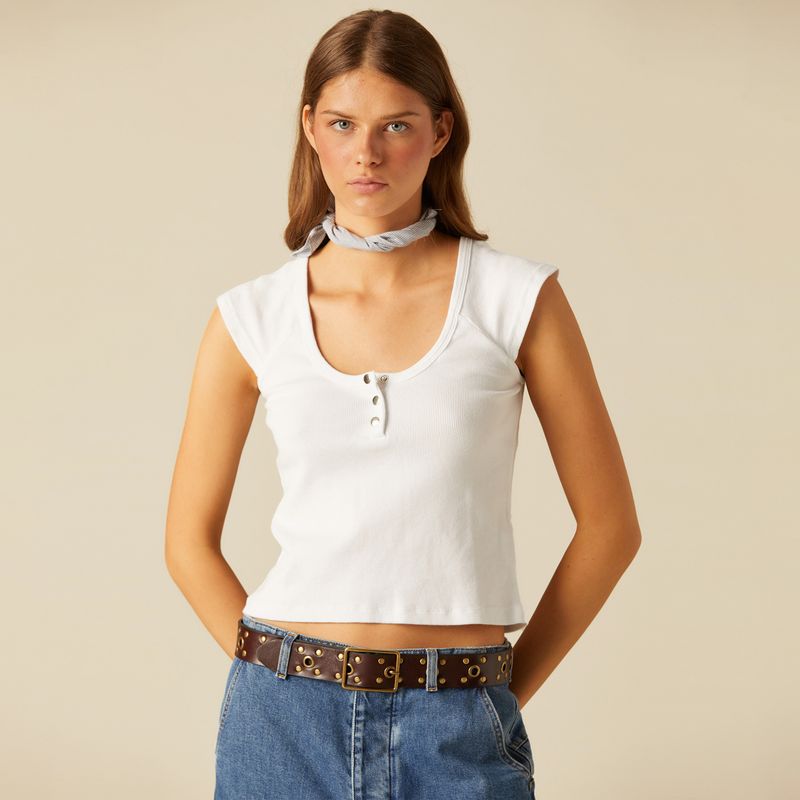 NICOLI - Polera Snap Blanca Mujer Nicoli