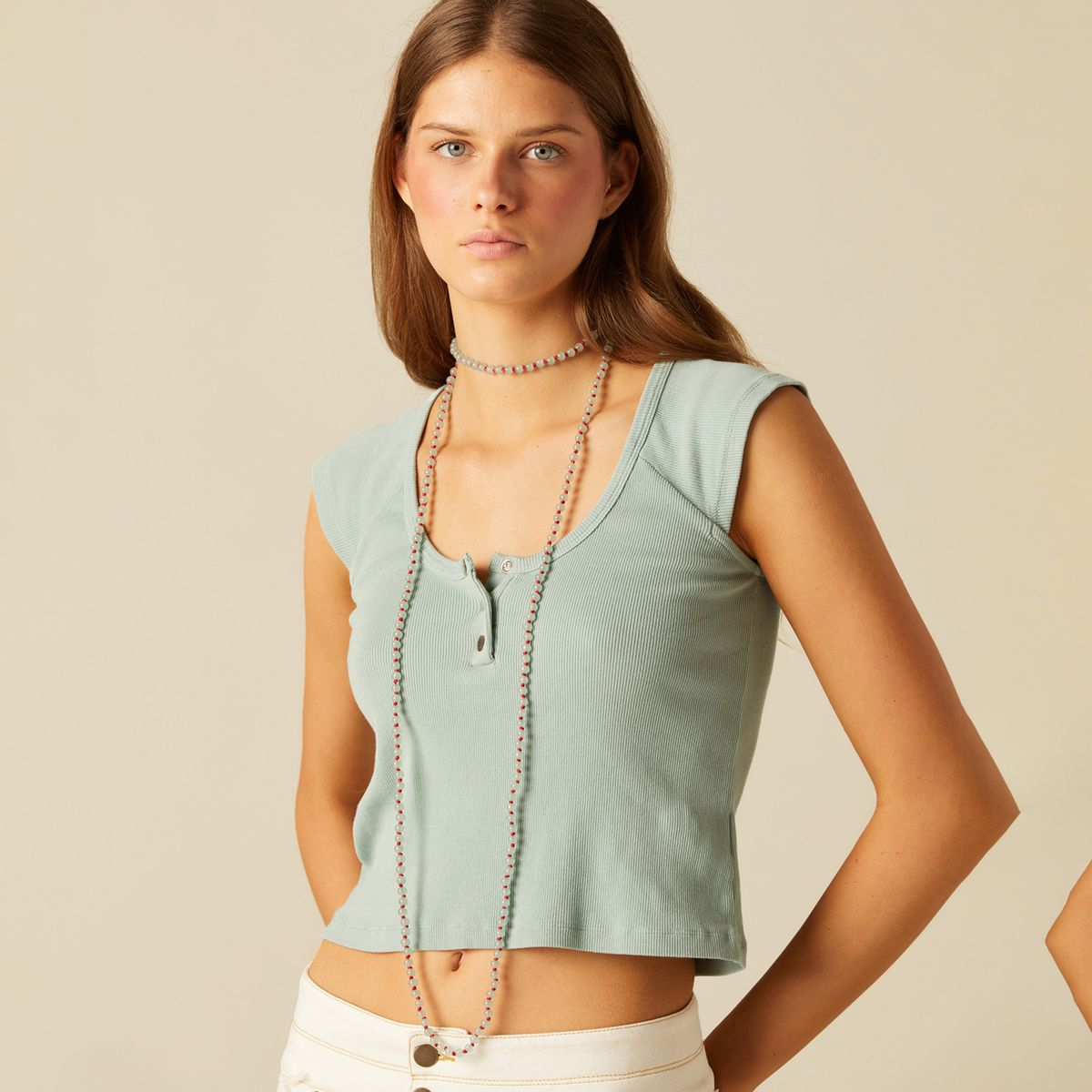 NICOLI - Polera Snaps Verde Mujer Nicoli