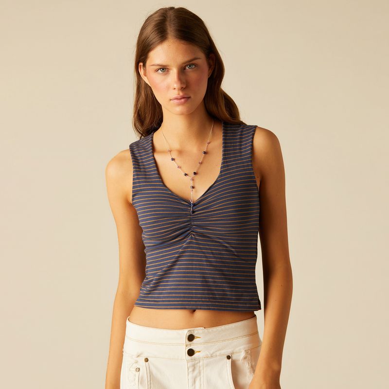 NICOLI - Polera Frunce Azul Raya Mujer Nicoli