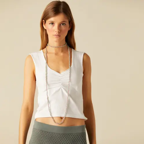 NICOLI - Polera Frunce Blanca Mujer
