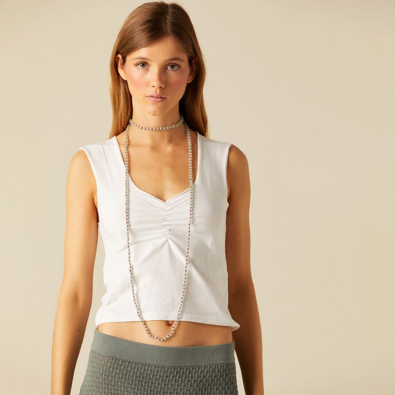 NICOLI - Polera Frunce Blanca Mujer Nicoli