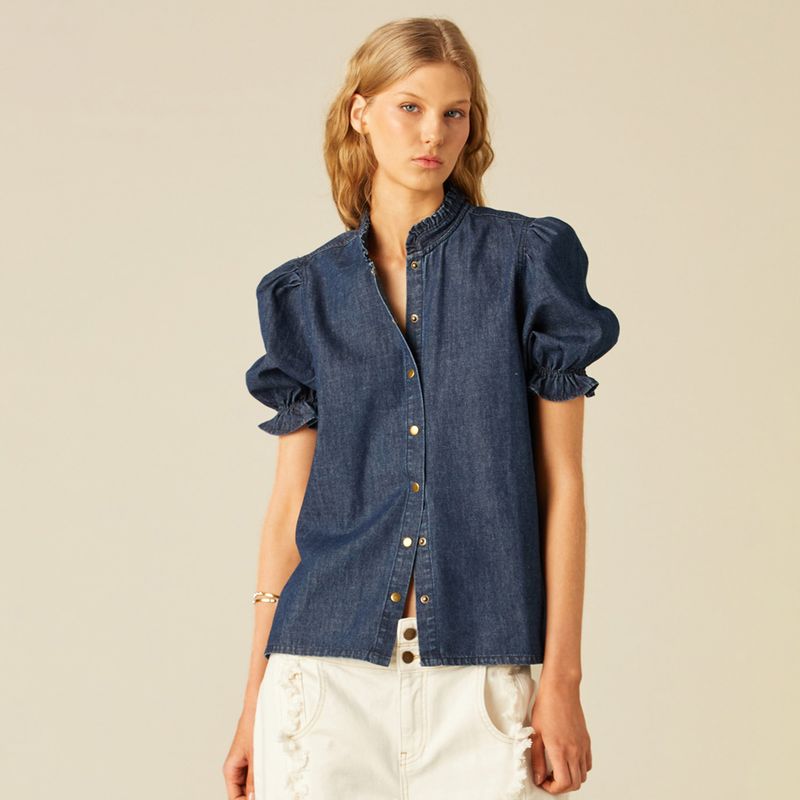 NICOLI - Blusa Denim Manga Corta Mujer Nicoli