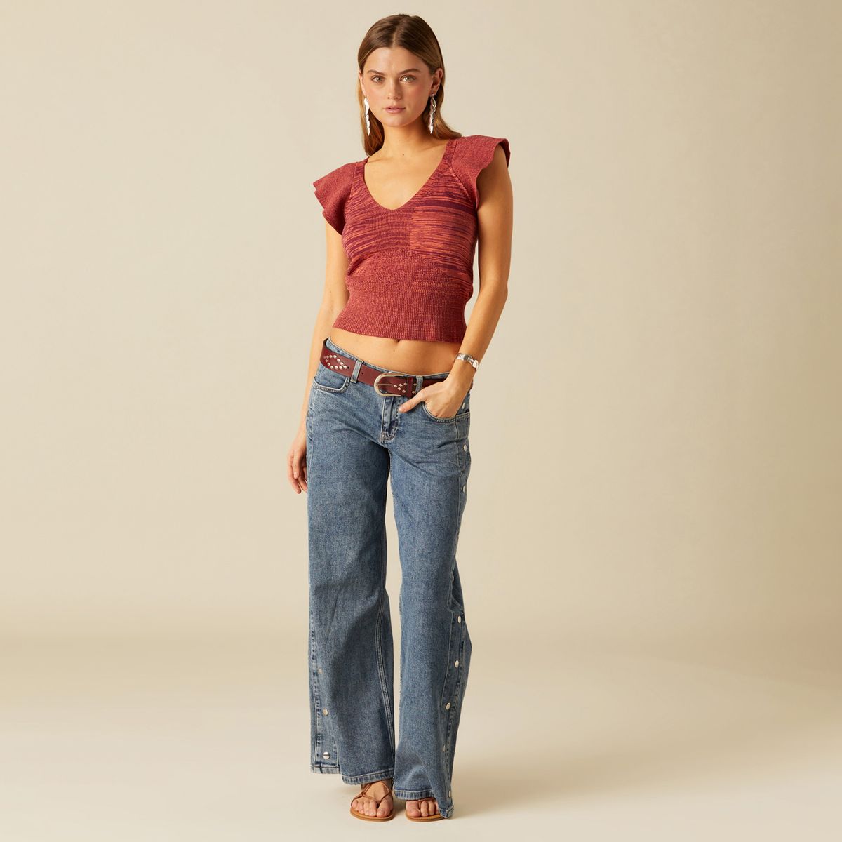 NICOLI - Top Manga Volante Fresa Mujer Nicoli